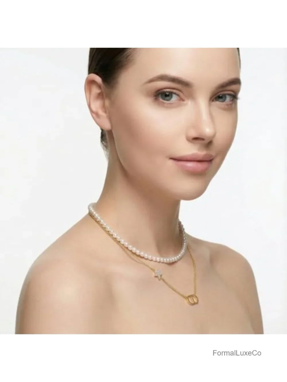18K Gold Plated Pearl Necklace, Layered Design with Letter Pendant